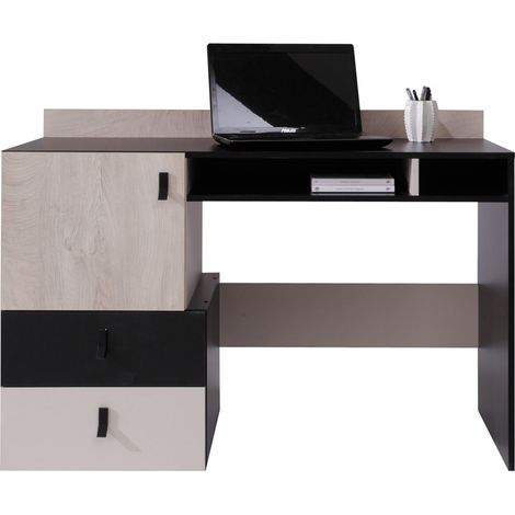 Schreibtisch in schwarz mit Eiche und beige, PITTSBURGH-133 (1/5)