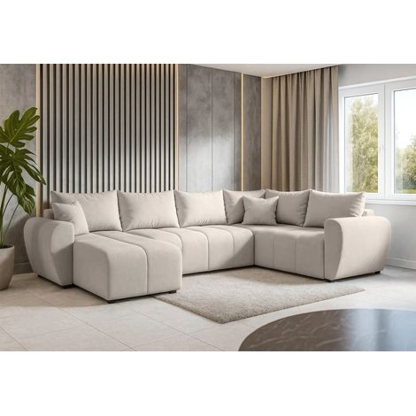 AX LIVING Malatya U XL Wohnlandschaft U Form XXL Ecksofa Beige 303cm R