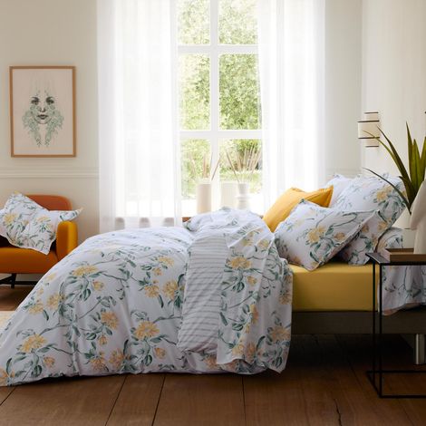 Parure de lit 3 pièces percale de coton floral housse de couette + taies Vert 260x240 cm