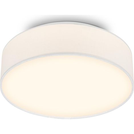 Plafonnier LED avec abat-jour en tissu, 16 W 2800 lm, lumière blanc chaud, lustre salon, chambre, luminaire cuisine, plafonnier LED salon, lampe plafond, 30 x 10,5 cm, Blanc (1/5)