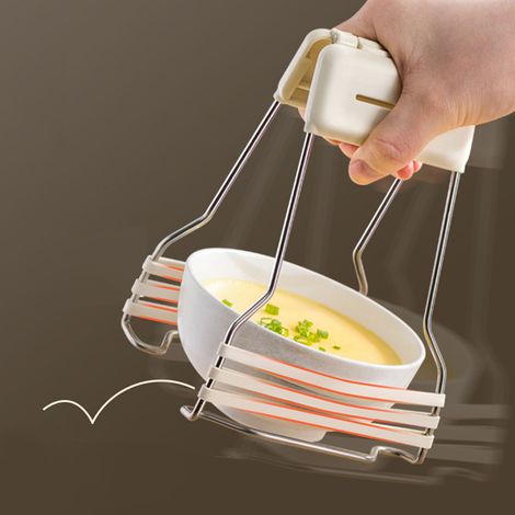Küchenschüsselhalter aus Edelstahl, hitzebeständiger Tellerhalter mit Silikonstreifen, grau und weiß (1/5)