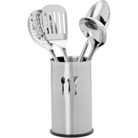 Ustensiles de cuisine set de 4 en inox avec récipient porte-ustensiles, argenté (1/5)