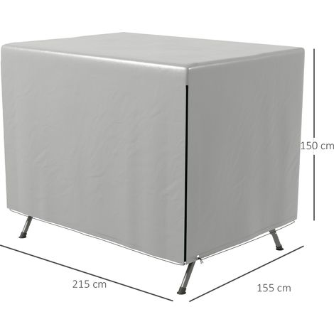 Housse protection rectangulaire gris PE imperméable anti-UV attaches renforcées, 215 x 155 x 150 cm, protection mobilier jardin pluie soleil poussière (1/5)