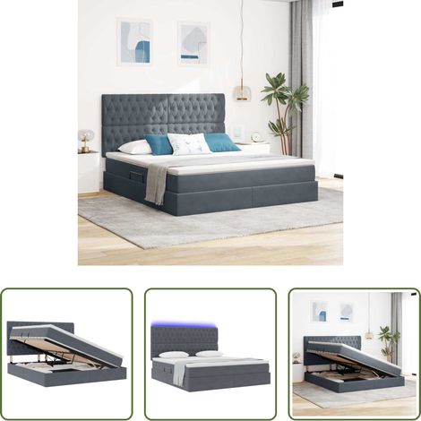 LED-Bett -  Bett mit Stauraum und LED mit LED Dunkelgrau 180 x 200 cm Samt (1/5)