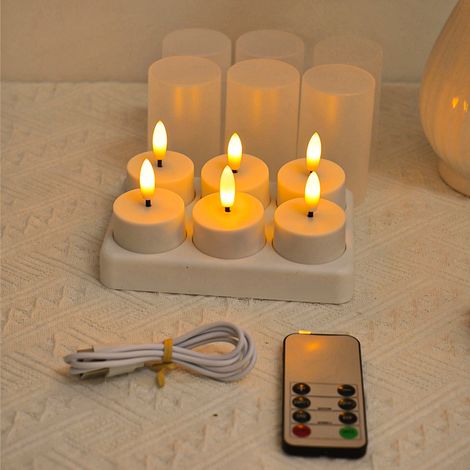 Bougies chauffe-plat rechargeables, lot de 12. Rechargeables - 6 pièces - Avec télécommande pour tasse (1/5)