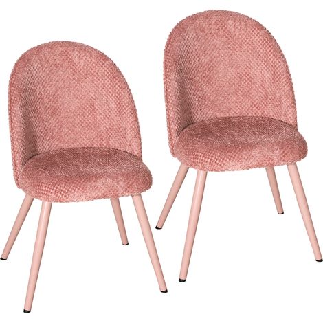 Ensemble de 2 chaises de salle à manger en velours avec assise rembourrée et pieds en métal, couleur rose (1/5)