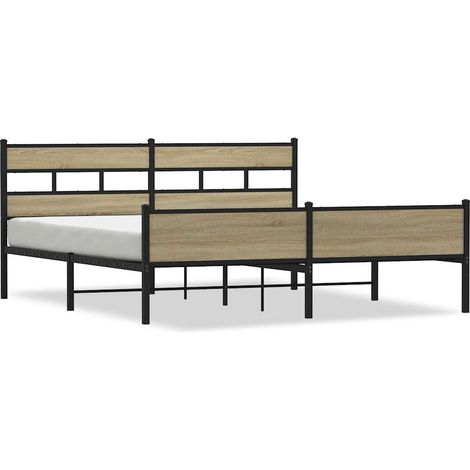 Lit double Lit adulte Cadre de lit en métal sans matelas chêne sonoma 180x200 cm (1/5)
