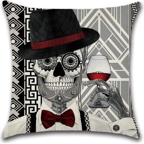 1 PC Tête de Mort Housse de Coussin Taie d'oreiller écran 45,7 x 45,7 cm carré en Lin Doux Taies d'oreiller pour Halloween (1/4)