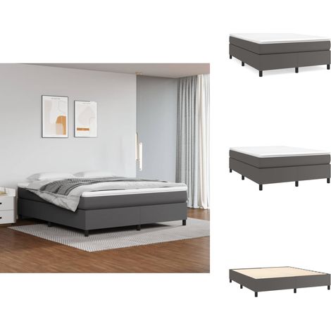 Boxspringbett mit Matratze Grau 160x200 cm Kunstleder - Boxspringbett - Doppelbett - Bettenrahmen - Kunstlederbett - Matratze (1/5)