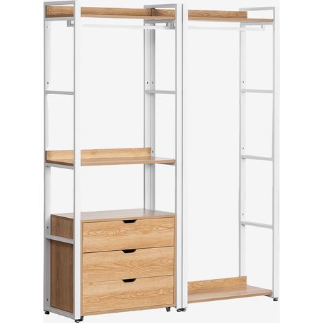 SKLUM Offenes modulares Schrankset aus 2 Teilen mit Kleiderstange und Schubladen aus Stahl und Holz Ariaster Natürlich                                  