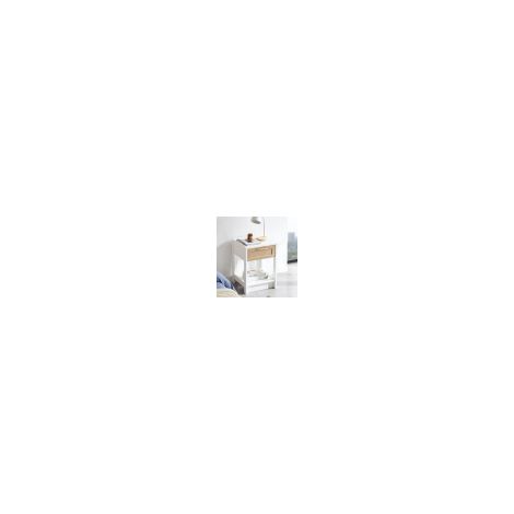 Table d’appoint en rotin avec tiroir, table de chevet moderne, pour salon et chambre à coucher, couleur blanche - H55/B40/T40 cm (1/2)