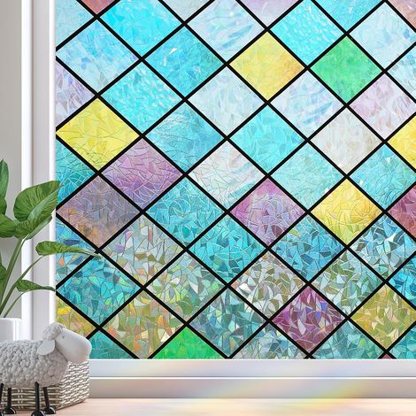 Film Fenetre Anti Regard Film Occultant Fenêtre 3D Arc en Ciel Effet 44.5 × 200cm Décoratif Bon Intimité Anti UV Anti Chaleur Non Adhesif pour Chambre Salon Cuisine (1/5)