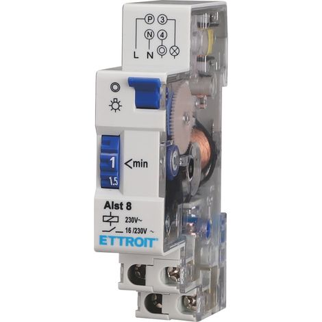 ETTROIT Mechanischer Schalter Zeitschaltuhr für Treppenhausbeleuchtung 16A 230V für DIN-Schiene - ALST8