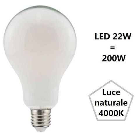 LAMPADINA GOCCIA A LED 22W LUCE NATURALE 4000K 3452 LUMEN E27 VETRO SATINATO BOT