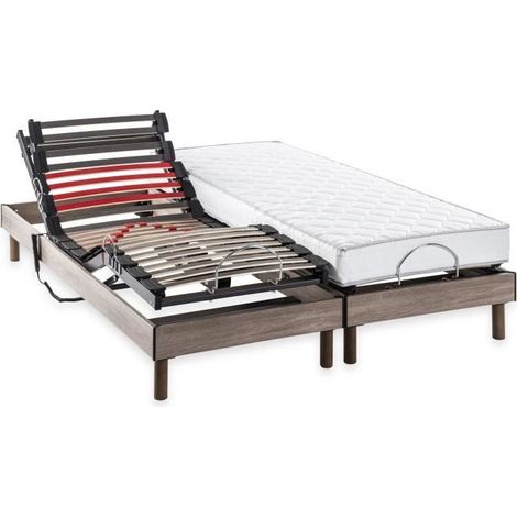 Les Tendances – Ensemble matelas et sommier relaxation électrique 2x80x200 cm – Tête et pieds relevables – Lombaire réglable – Matelas mousse