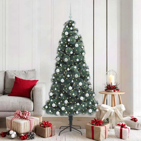 Künstlicher vorbeleuchteter Weihnachtsbaum mit Kugelset 180 cm
