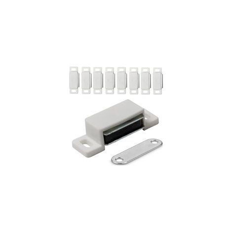 Loquets Magnetiques de Porte pour Meuble, Portes, Armoires – 10 pièces – Fermeture Magnétique avec Aimants pour Placards et Cabinets – Charnières Magnétiques – Blanc