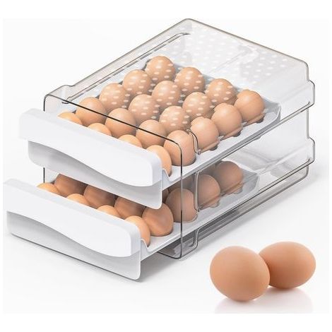 Boite a Oeufs en Plastique, 40 Œufs Boite a Oeuf Frigo, Boîte de Rangement D'œufs à Tiroir Transparent Empilable, Pour la Conservation des Oeufs (1/5)