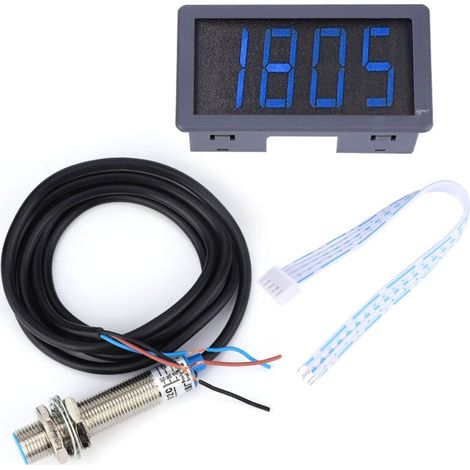 Tachymètre de moteur LED bleu à 4 chiffres, compteur de vitesse RPM, capteur de commutateur de proximité NPN Hall (tachymètre) (1/5)