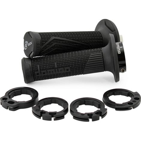Puños Domino Off Road con cierre en D para un cable 2T (con adaptadores de rodillo de acelerador - KTM, Husqvarna, Gasgas, Honda, Kawasaki, Suzuki, Yamaha y otros) Negro