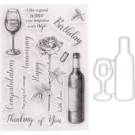 Stanzformen für Weingläser, Scrapbooking-Stempelset, klare Blumenbuchstaben-Stempel