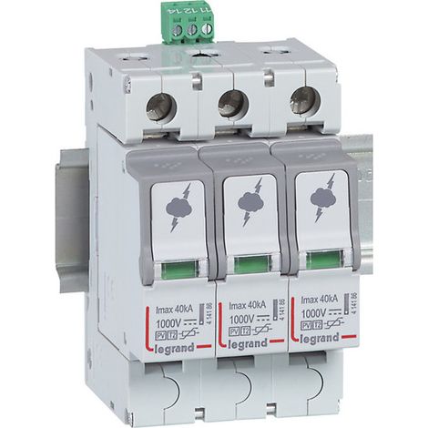 Parafoudre photovoltaïque type 2 2 pôles protégés 3 modules Imax 40 kA 600V LEGRAND 414155 (1/2)