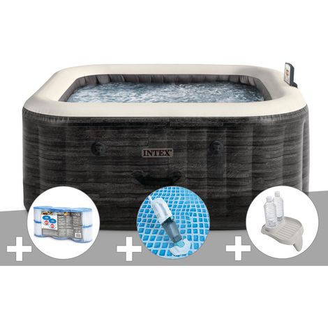 Kit spa gonflable Intex PureSpa Ardoise carré Bulles 6 places + 6 filtres + Aspirateur + Porte-verre