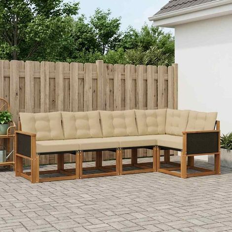 vidaXL Conjunto de sofás de exterior 5 uds. Natural y Beige (1/5)