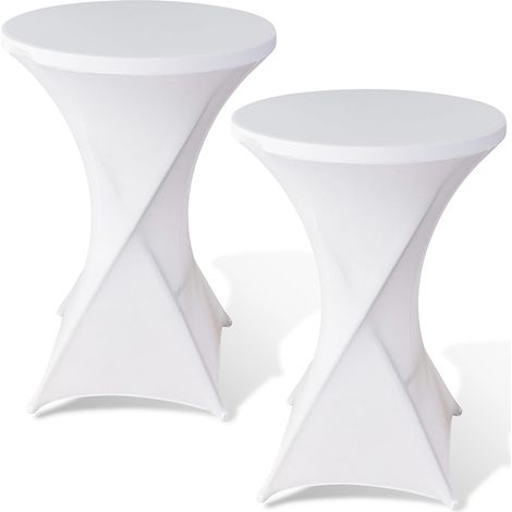 Wolketon 2× Stehtischhusse Stretch Weiß Ø 60×110 cm – Elastischer Bistrotisch Überzug für Events & Feiern