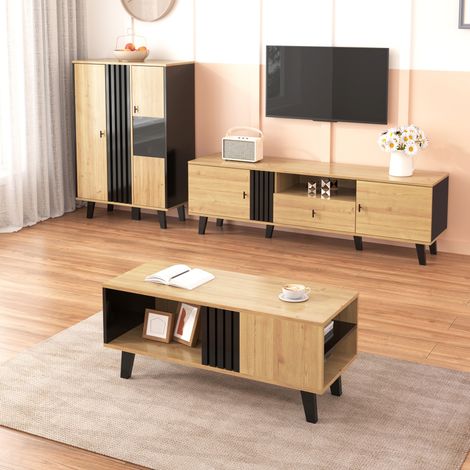 MEUBLIV Vitrine 80x120x40 cm Schwarz/Holz – Glastüren, LED, 2 Pakete (1/5)