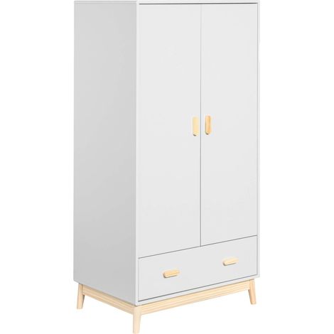Armadio Mobili Rebecca Aegle 175x80x55 MDF Pino Bianco Marrone Scandinavo Da Montare