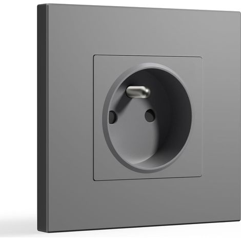 Prise Murale, 16A Single Prise De Courant Alternatif avec Panneau En Plastique, Prises Électriques Standard, 240V Prise Encastrable(1 Prise, Gris) (1/5)