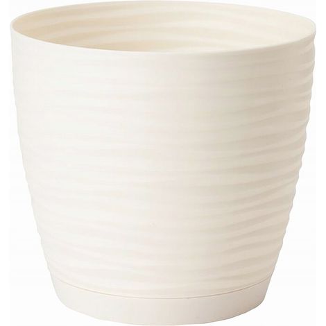 Sahara Petit 17 cremefarbener FORM-PLASTIC Blumentopf mit Untersetzer