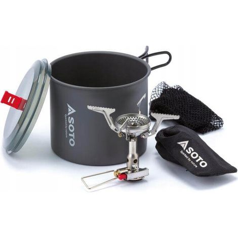 Fornello da campeggio Amicus con pentola nell'accenditore + pentola New River Combo SOTO