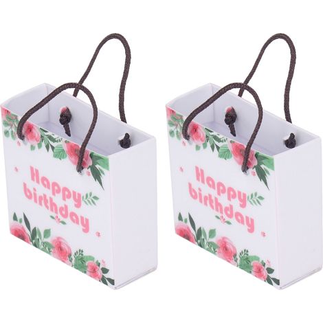 Mini-Geschenktüten, 1:12-Skala, Buchstaben- und Blumenmuster, Miniatur-Geschenktüten mit Henkeln für Puppenhäuser, 2 Stück (1/5)