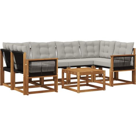 Outdoor Sofa Set with Cushion 7 pcs Natural and Light Grey vidaXL