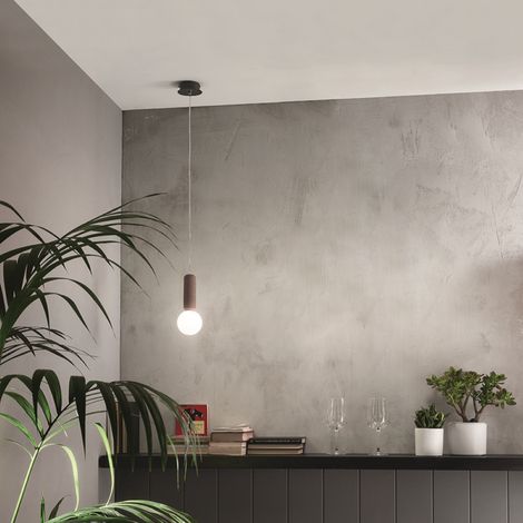 Lampada a sospensione ROCK in cemento Rosso e vetro soffiato D10 cm 1 Luce (1/2)