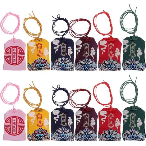 Lot de 12 sachets porte-bonheur à suspendre, amulettes colorées pour la carrière, l'amour, le succès, la sécurité routière, la richesse, les rêves et la chance. (1/5)