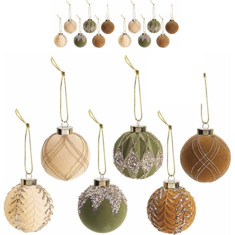 Set 12 palline per albero di natale effetto vetro con decori - Set 12 pezzi, diametro 7,5 centimetri (1/4)