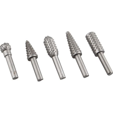 5Pcs en carbure de tungstène fichier rotatif Rape Ensemble de mèches en bois à découper Embouts pour meulage, polissage, Sculpture, coupe chanfrein creusé Sloting des plastiques gommes métaux (1/5)