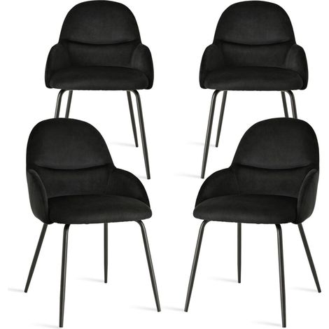 Lot de 4 chaises de salle à manger avec accoudoirs en velours noir (1/5)
