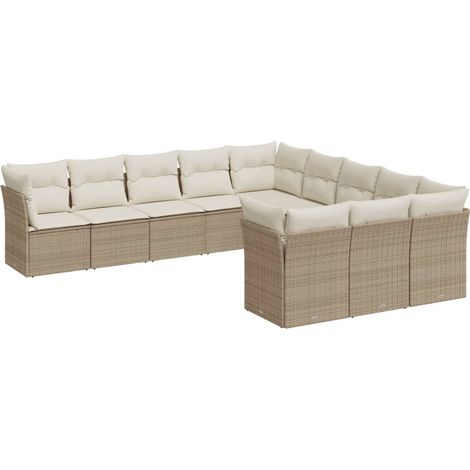 Set Divani da Giardino 11 pz con Cuscini Beige in Polyrattan vidaXL (1/3)