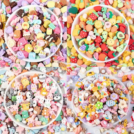 100 adornos de resina Kawaii de base plana para uñas, 1,5 cm, adornos bonitos, adornos para manualidades, álbumes de recortes, fundas de teléfono, pinzas para el pelo, diademas. (1/5)