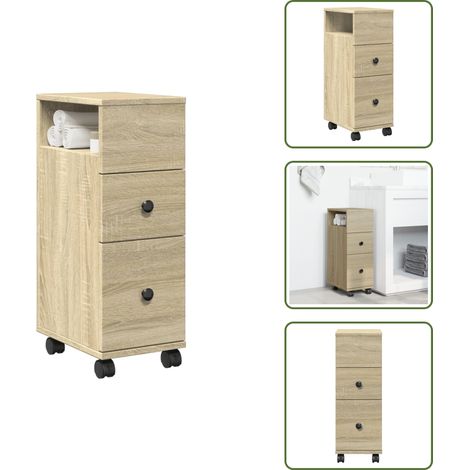 The Living Store Schmaler Badschrank mit Rädern Sonoma-Eiche Holzwerkstoff - Schrank
