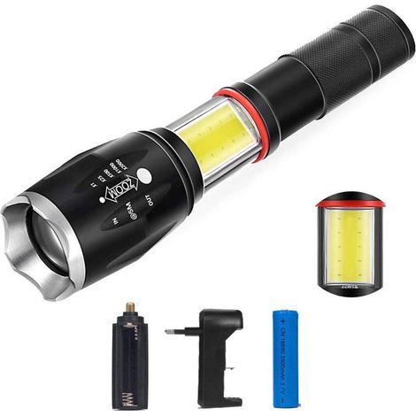 TrAdE Shop Traesio - Torcia Tattica Militare Zoom Cob Ricaricabile Alta Luminosita' T6 Led Te-b0044 - (1/5)