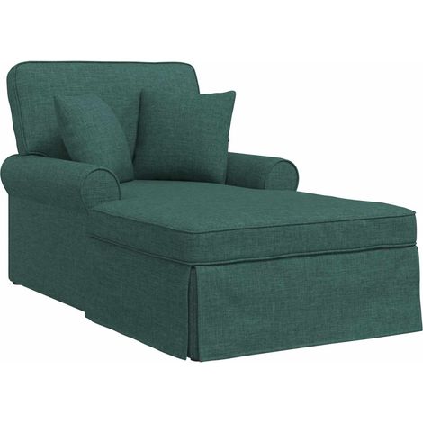 Chaise Lounge with Skirt with Cushion 3 pcs Dark Green Fabric vidaXL