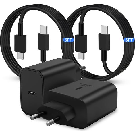Cargador superrápido USB-C de 45 W (paquete de 2) para Samsung Galaxy S24/S23 Ultra/S23+/S22 Ultra/S22+/S20 Ultra/Note 10 Plus y Galaxy Tab S8 con cable tipo C de 1,8 m