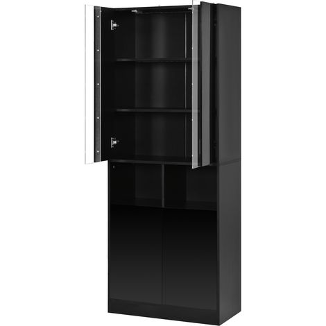 Hoher Schrank mit Doppeltüren aus MDF und schwarzer Spanplatte, LED per App steuerbar (1/5)