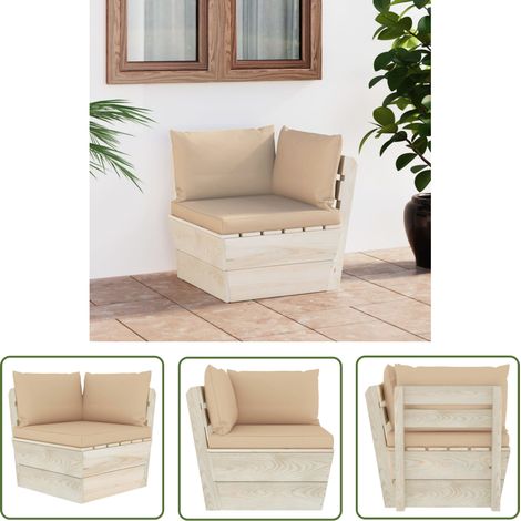 Canapé d'angle de jardin palette  Sofa Banquette de jardin avec coussins Épicéa imprégné 18125 (1/5)