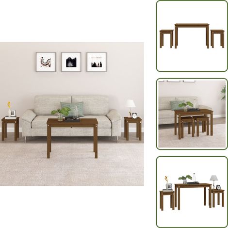 Tables gigognes 3 pcs Marron miel Bois de pin massif - Table Basse - Meuble Petit Appartement - Table D'appoint - Ensemble De Tables - Table Gigogne (1/5)